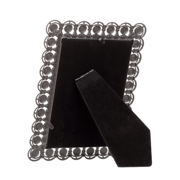 Ramka metalowa odlewana 10x15, zdobiona okrągłymi kryształkami