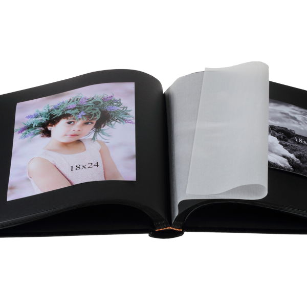 Czarny album tradycyjny z pergaminem, z obszyciem | czarne strony | 60 stron