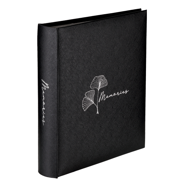Album tradycyjny z pergaminem SREBRNY LIŚĆ | czarne strony | 100 stron