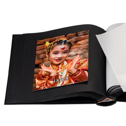 Album tradycyjny z pergaminem SREBRNY LIŚĆ | czarne strony | 100 stron